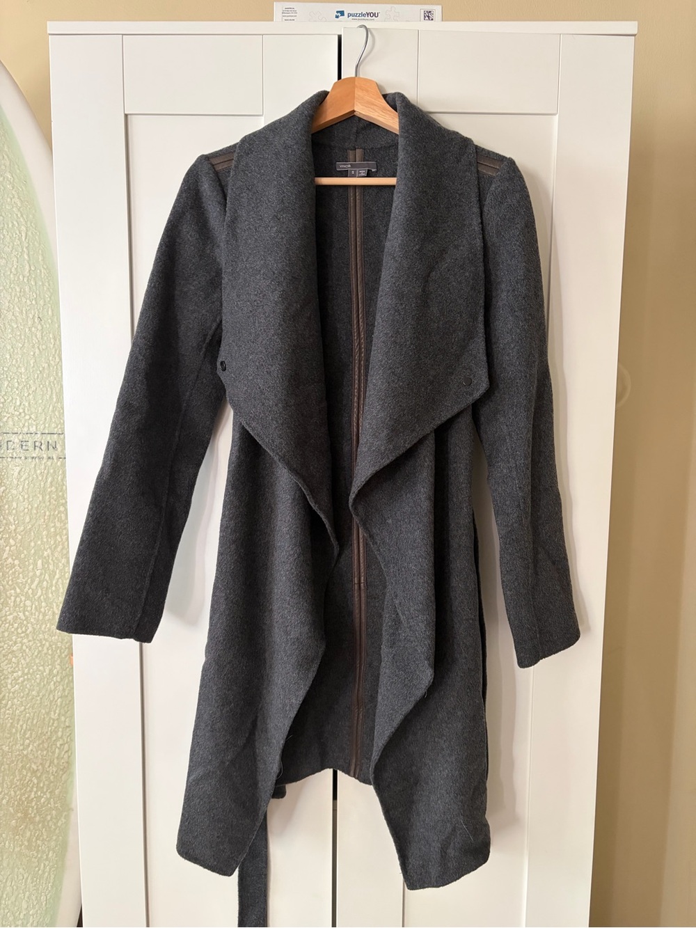 VINCE Women's Dark Gray Open-Front Waterfall Coat size “S”